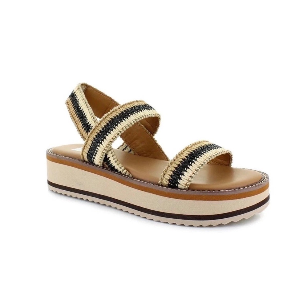 Dolce Vita Yankee Platform Sandals Women Size 11 Tan Black Woven Raffia Straps‎